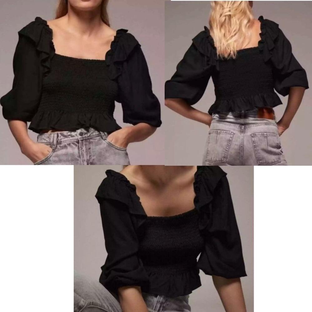 Zara Black Ruffled Crop Top